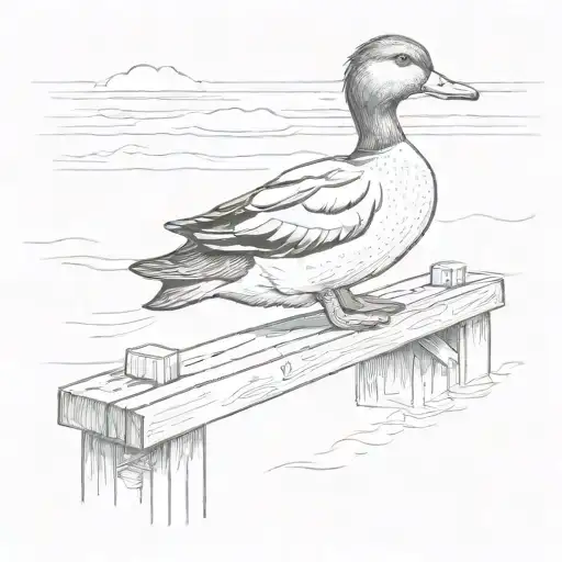 Duck Sitting On A Pier Fishing