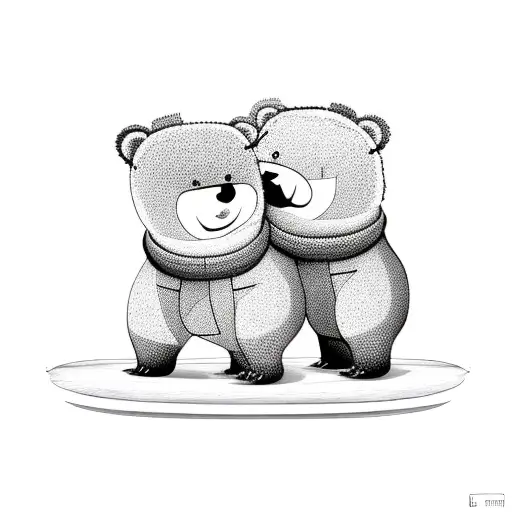 A Cute Cartoon Bear And A Cute Cartoon Turtle On A Balance