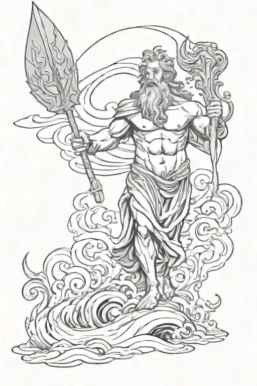 Poseidon With His Trident Walking Out Of Water