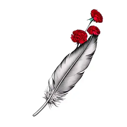 Feather And Red Carnations