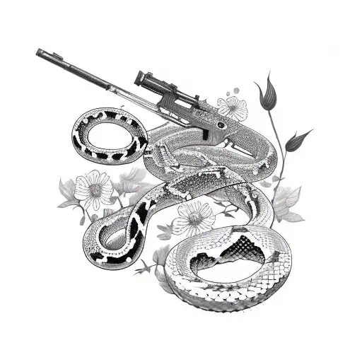 Gun With Snake And Flowers