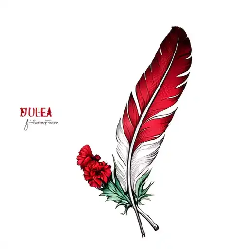 Feather And Red Carnations