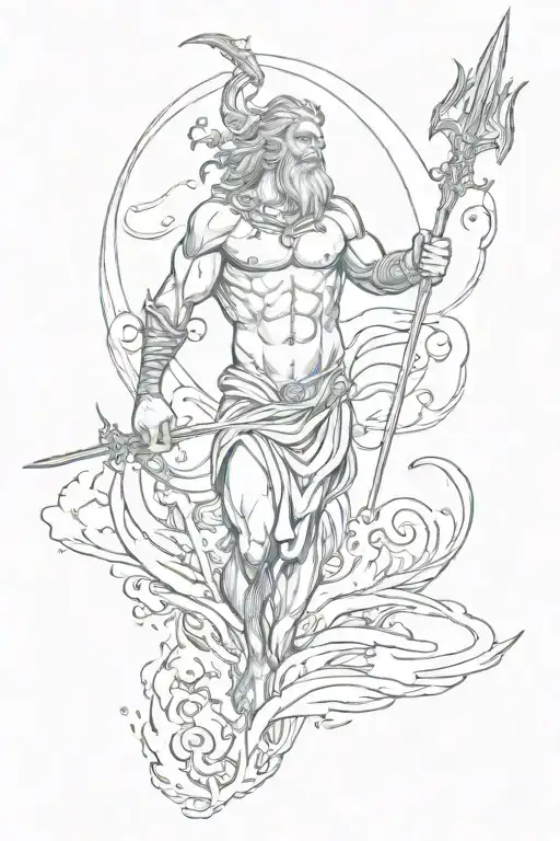 Poseidon With His Trident Walking Out Of Water