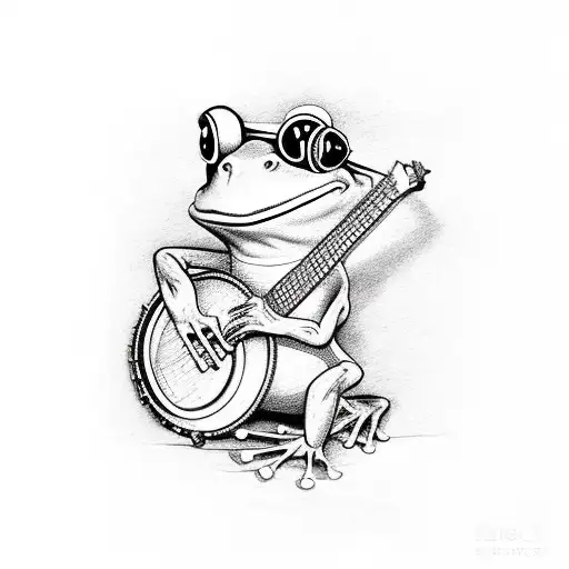 Frog Playing A Banjo In Coloured Mirrored Sunglasses