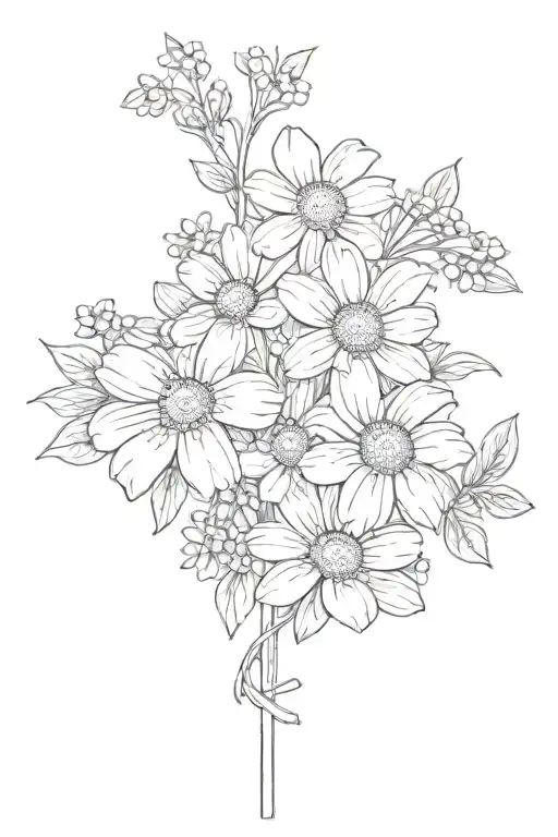 Forget Me Not And Daisy On Simple Line Cross