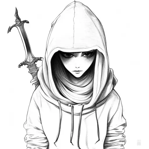 Girl In A Hoodie With Sword