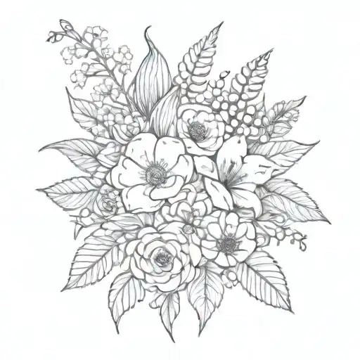 A Tattoo Design Combining All Birth Flowers In A Bouquet For The Client's Occupation