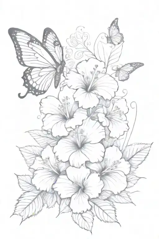 Hibiscus Flower With Music Notes And Butterlies