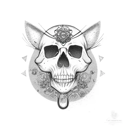 Cat With Crystals And Skull