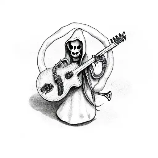 Cow Boy Grim Reaper Playing A Scythe Shaped Guitar