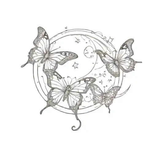 3 Butterfly Flying Towards Moon