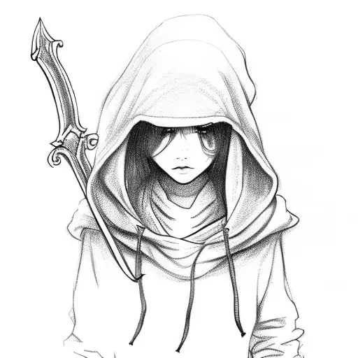 Girl In A Hoodie With Sword
