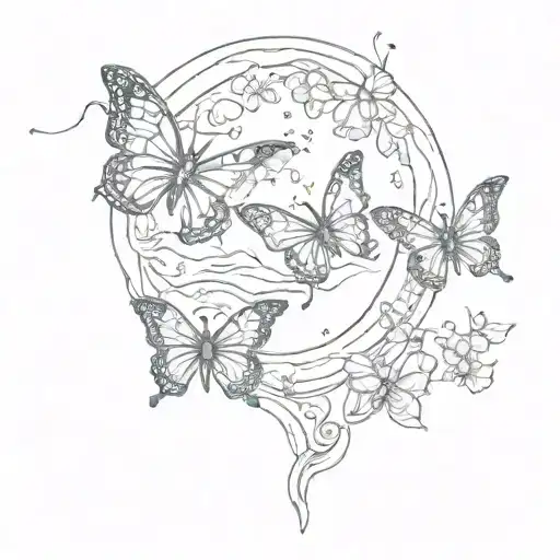 3 Butterfly Flying To Moon Rising