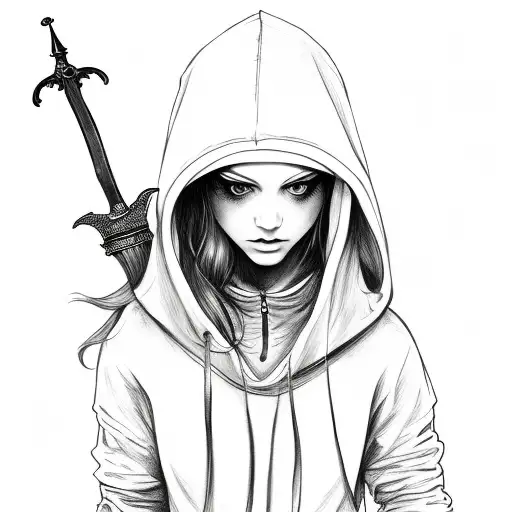Girl In A Hoodie With Sword