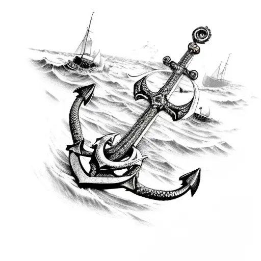 Anchor With Shipwreck And Kraken
