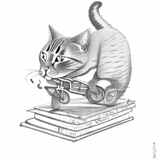A Cat Riding A Bike Through A Musical Note-filled Book