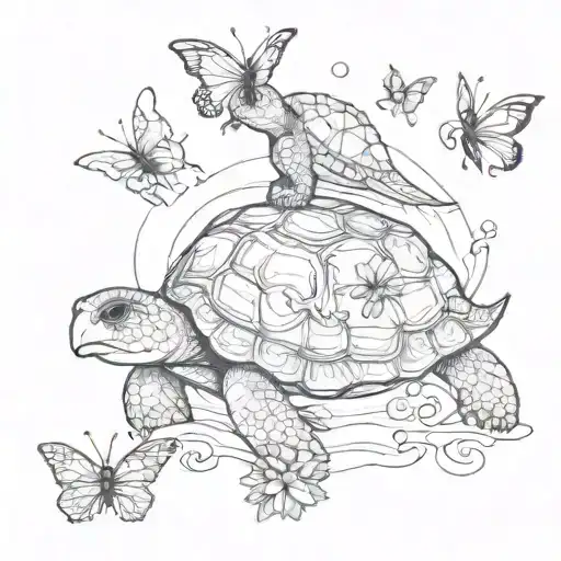 Turtle And Butterflies With The Letter C And M