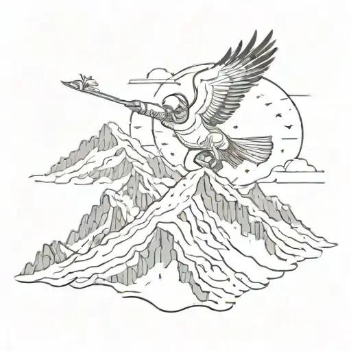 A Snowboarder Carving Through A Mountain Range With A Phoenix Flying Overhead