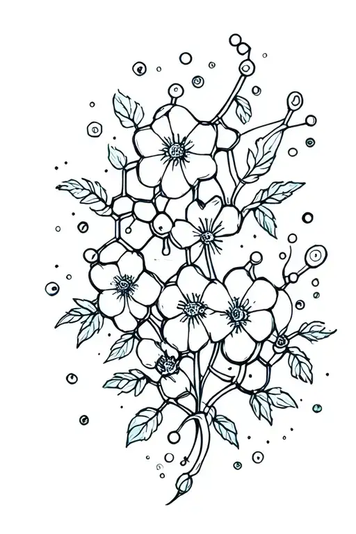 Chemistry Molecule Floral Fine Line Tattoo