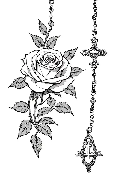 Rose And Orthodox Rosary Beads Hanging