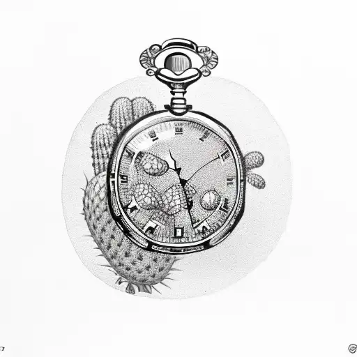 Pocketwatch With Tortoise And Cactus In The Background