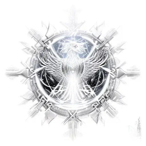 A Futuristic Cybernetic Phoenix Emerging From A Snowflake Ice Crystal