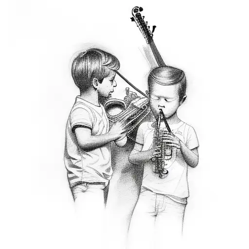 A Tattoo Of Your Kids Playing Musical Instruments In A Nature Setting