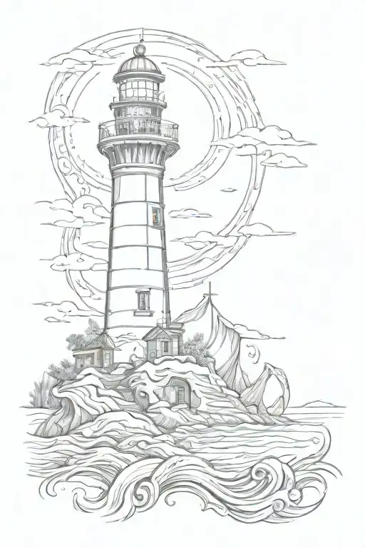 Lighhouse And Kraken Emerging From The Depths
