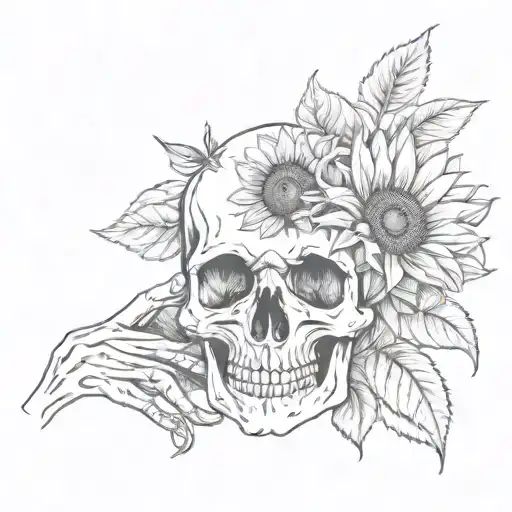 Skull Hand Holding Sunflower