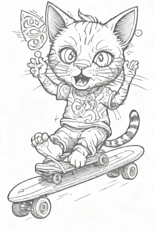 A Cartoon Cat Riding A Skateboard