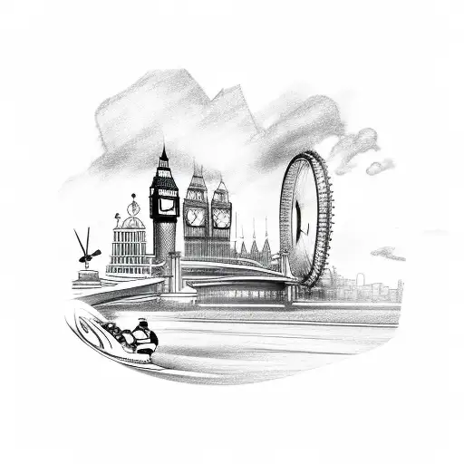 A Jet Ski Jumping Over A London Skyline With A Clock Tower In The Background Tattoo