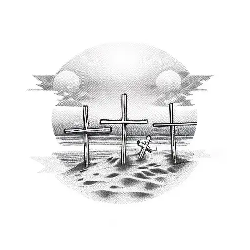 Crosses On A Beach With Sunset