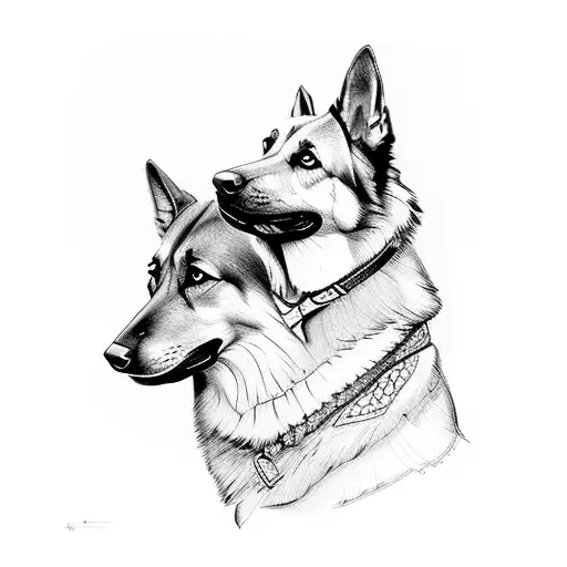 German Shepherd Looking Over Wife
