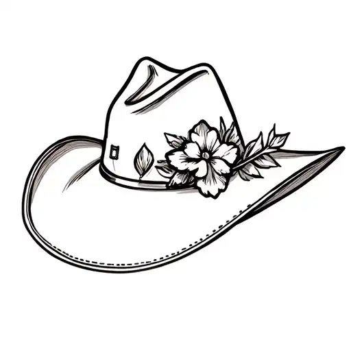 Fine Line Dainty Cowboy Hat With Flower Blooming