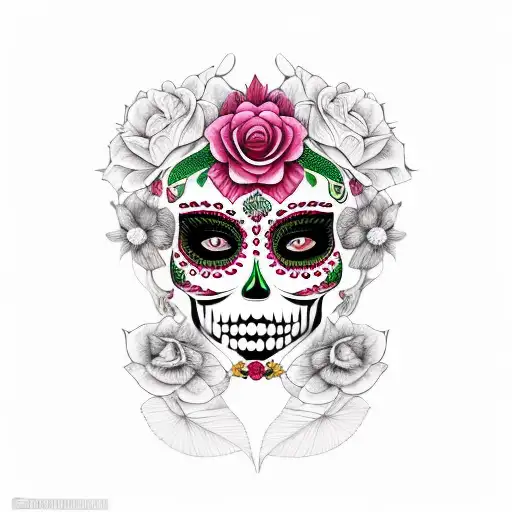 Rostro De Mujer Real De Ojos Verdes Con Estilo De Catrina Mexicana Con Una Rosa De Color Rojo