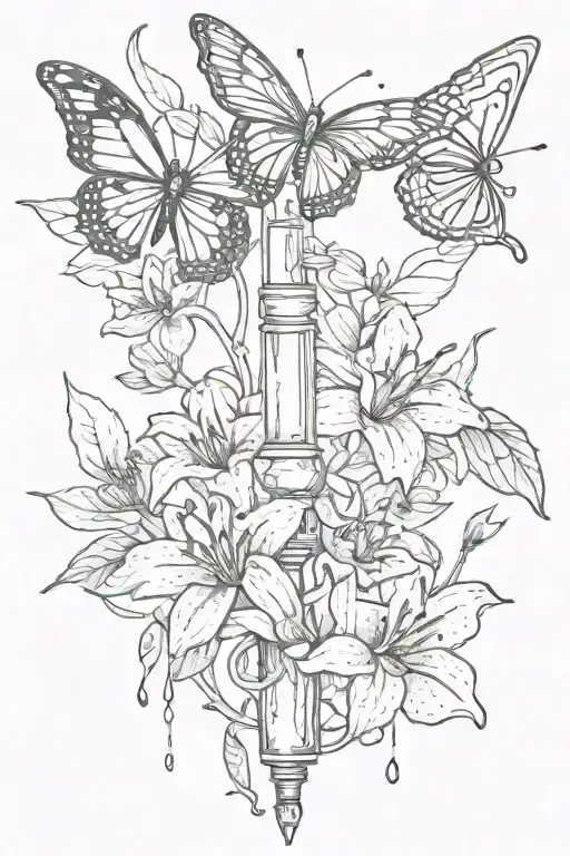 Syringe And Water Lilys With Butterfly Wings