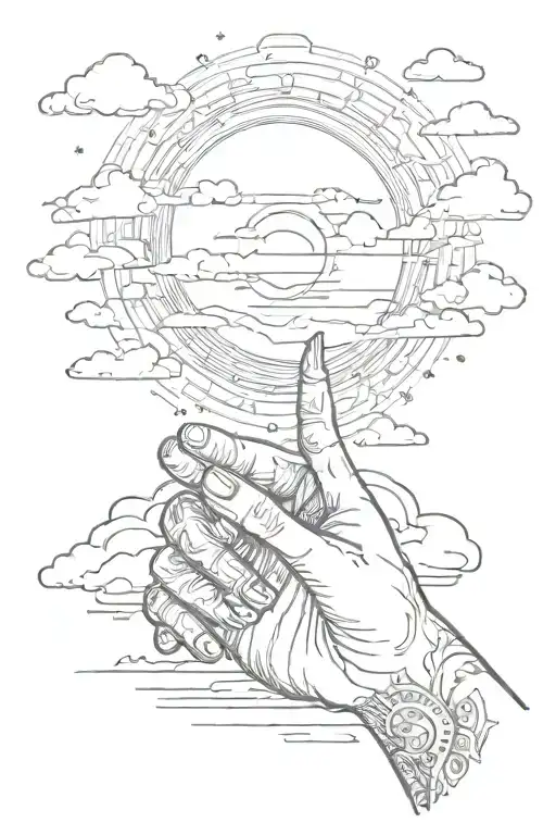 Clouds On Hand With Red Sun In Background