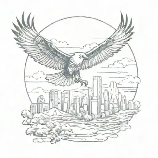 An Eagle Soaring Over The Utah Landscape With A Subtle New York Skyline In The Background