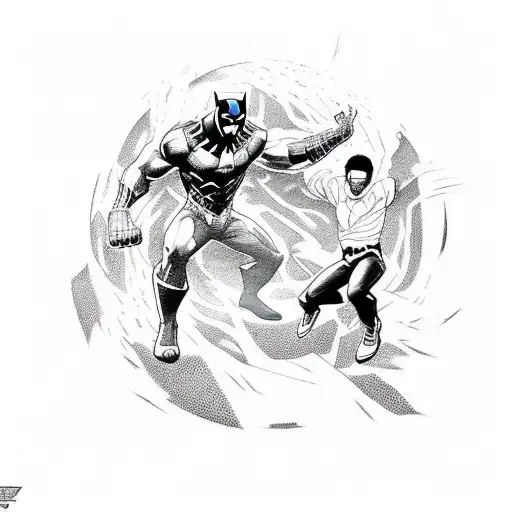 Design A Tattoo Featuring Black Panther And Static Shock Teaming Up In A Dynamic Action Pose