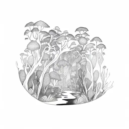 A Sketch-style Tattoo Of A Bushwalker Exploring A Dense Forest Of Australian Native Plants