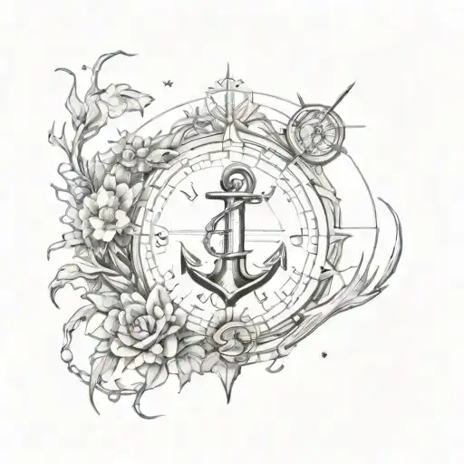 Anchor And A Compass Surrounded By Aquatic Ecosystem