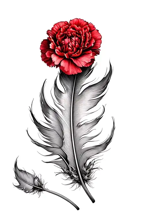 Single Feather Turning Into A Red Carnation Flower