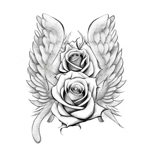 Half Angel Wings Half Rose In The Shape Of Wings