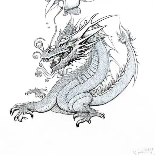 Dragon With Blue Roses