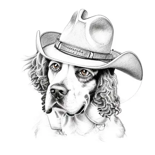 English Springer Spaniel Dog With A Cowboy Hat