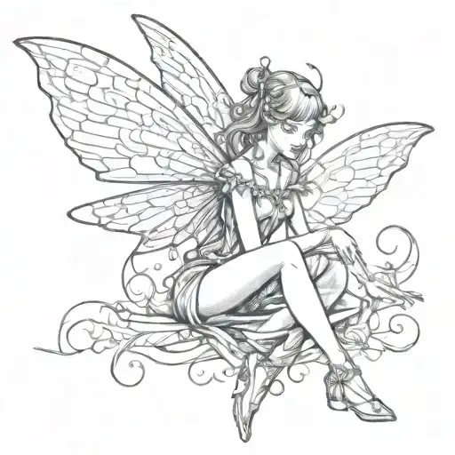 A Whimsical Fairy Casting A Spell With Shimmering Chrome Wings