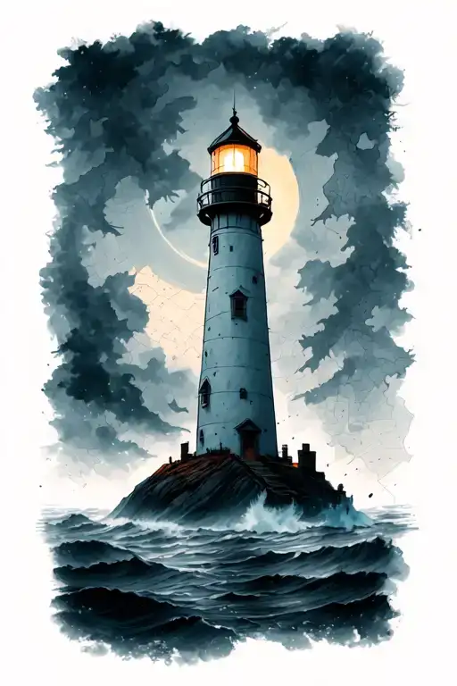Map Background With A Lighthouse Lit Up Through Fog In The Foreground
