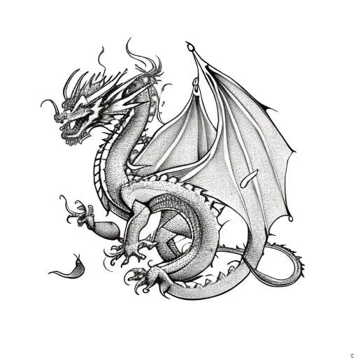 Dragon With Roses And Flames