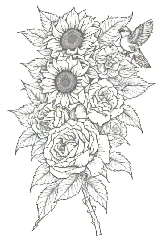 Sunflower Rose And Eurasian Jay