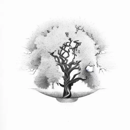 Large Tree With One Apple And A Snake